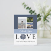3 Photo collage Navy Dusty Blue Flower 結婚's サンキューカード (スタンド正面)