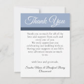 3 Photo collage Navy Dusty Blue Flower 結婚's サンキューカード (裏面)