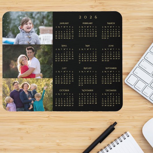 3 Photo Collage Personalized Family 2026 Calendar マウスパッド