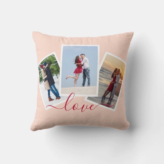 3 Photo Collage Pink Red Script  Love クッション (裏面)