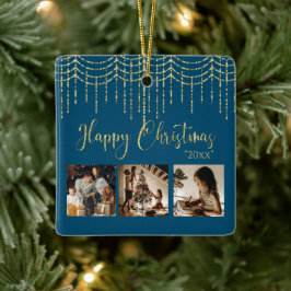 3 Photo Collage Rustic Garland Lights Ceramic Cera セラミックオーナメント