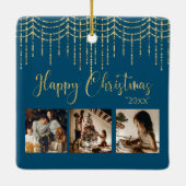 3 Photo Collage Rustic Garland Lights Ceramic Cera セラミックオーナメント (裏面)