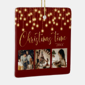 3 Photo Collage Rustic String Lights セラミックオーナメント (右)