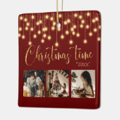 3 Photo Collage Rustic String Lights セラミックオーナメント (左)