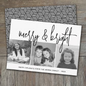 3 Photo Collage Script black white Merry Bright シーズンカード