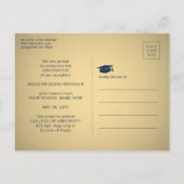 3 Photo Collage Script Navy Blueと金ゴールド卒業 案内ポストカード (裏面)