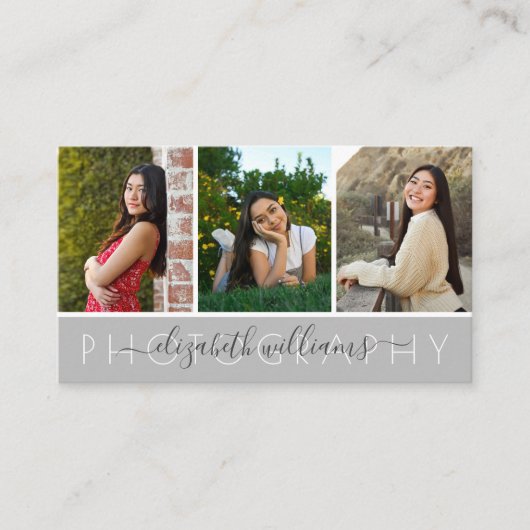 3 Photo Collage Simple Modern Elegant Photographer 名刺 (正面)