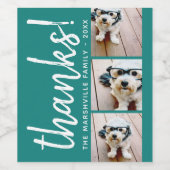 3 Photo Collage - Thank モダン You with Name blue ワインラベル (シングルラベル)