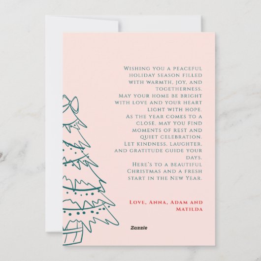 3 Photo Collage Wavy Doodle Frame Bow Christmas シーズンカード (裏面)