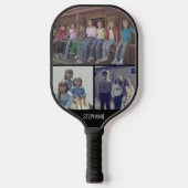 3 Photo Collage with Name -白黒 ピックルボールラケット (正面)