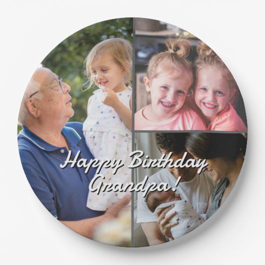 3-Photo Custom Party Plates Personalized Text ペーパープレート (正面)