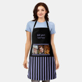 3 photo custom text black purple striped  エプロン (着用した状態)