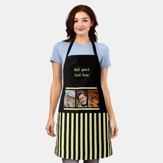 3 photo custom text black yellow striped  エプロン (着用した状態)