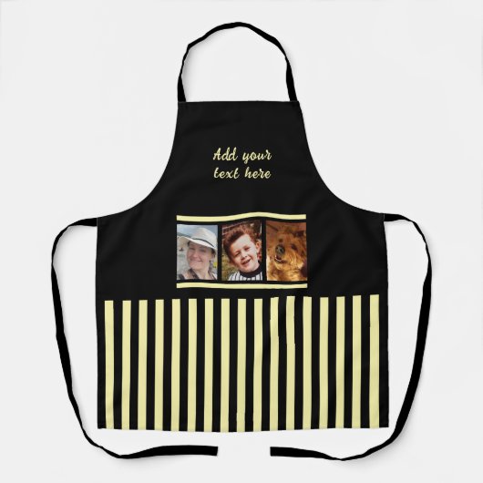 3 photo custom text black yellow striped  エプロン (正面)