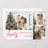 3 Photo Elegant Script Modern Happy New Year シーズンカード (正面/裏面)