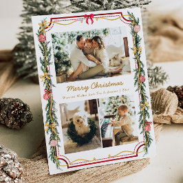 3 Photo Festive Christmas Botanical Foliage & Bows シーズンカード