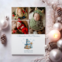 3 Photo First Christmas Birth Announcement 