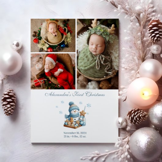 3 Photo First Christmas Birth Announcement シーズンカード