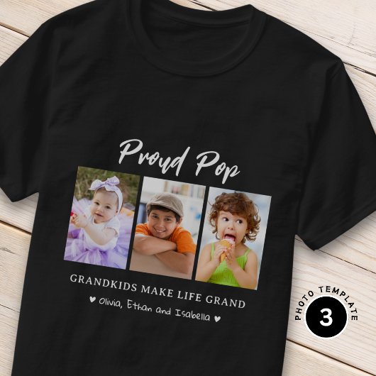 3 Photo Grandkids Make life Grand Proud Pop  Tシャツ
