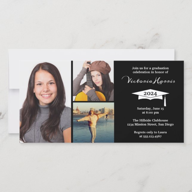 3 Photo Grid Collage Class of Grad Announcement (正面)