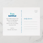 3 Photo Happy Hanukkah モダンお洒落実在金ゴールド 箔シーズンポストカード (裏面)