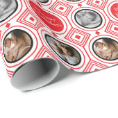 3 Photo Happy Holidays Red White Art Deco ラッピングペーパー (ロールコーナー)