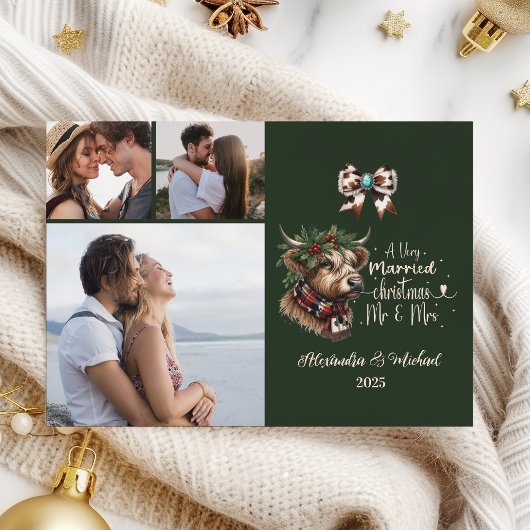 3 Photo Highland Cow Merry Christmas Mrs and Mr シーズンカード