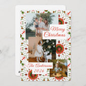 3 Photo Holiday Red + Green Ladybug Christmas Card シーズンカード (正面/裏面)