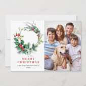 3 PHOTO Holly Berryリースクリスマスグリーティング シーズンカード (正面)