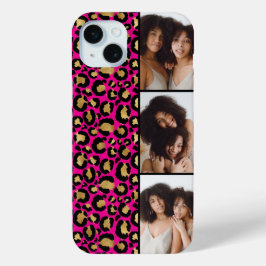 3 Photo Hot Pink And Gold Leopard Print iPhone 15 Miniケース