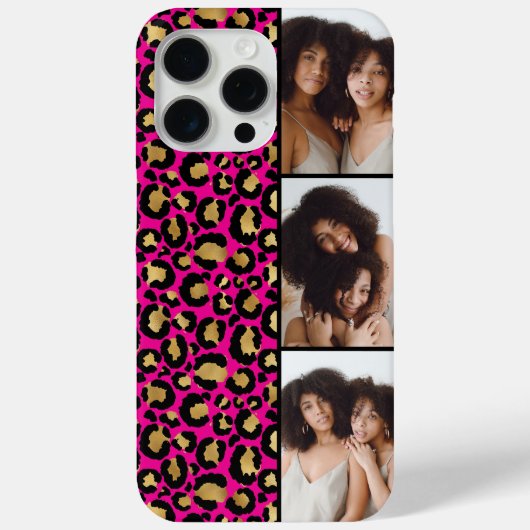 3 Photo Hot Pink And Gold Leopard Print Case-Mate iPhoneケース (裏面)
