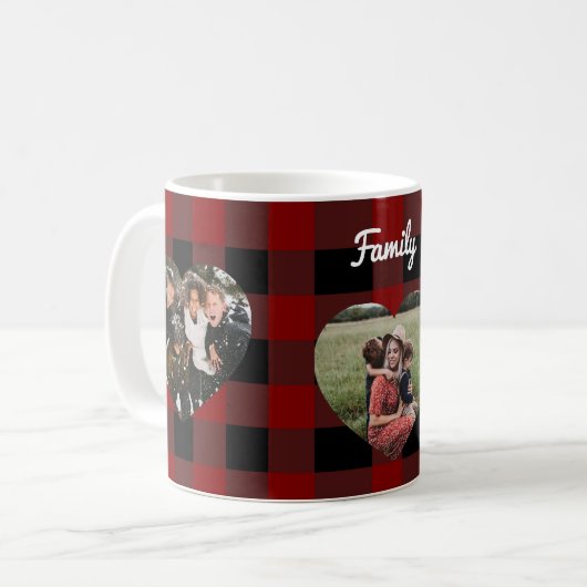 3 Photo love hearts buffalo plaid コーヒーマグカップ (正面左)