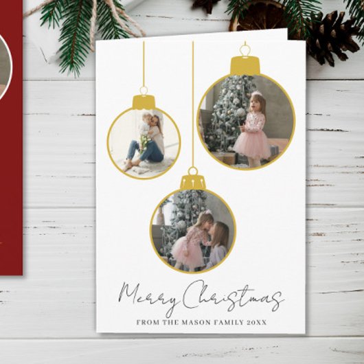 3 photo Merry Christmas bauble Photo Card カード