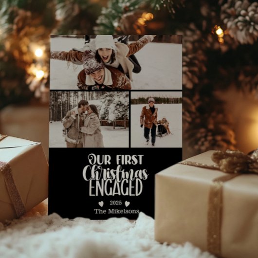 3 Photo Minimalist First Christmas Engaged シーズンカード