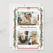3 Photo Modern Botanical Christmas Foliage and Bow シーズンカード (正面)
