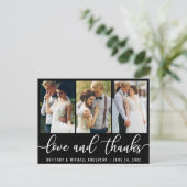 3 Photo Modern Wedding Love Thanks White Script ポストカード (スタンド正面)