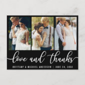 3 Photo Modern Wedding Love Thanks White Script ポストカード (正面)