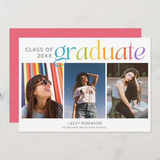 3 Photo Personalized Senior Graduation Announcemen (正面/裏面)