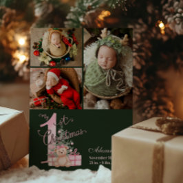 3 Photo Pink Green Baby First Christmas シーズンカード