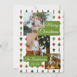 3 Photo Red White Green Christmas Tree Xmas Card シーズンカード
