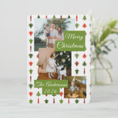 3 Photo Red White Green Christmas Tree Xmas Card シーズンカード (スタンド正面)