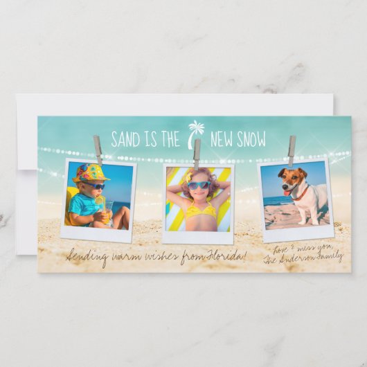 3-Photo Sand is the New Snow Tropical Holiday Card (正面)