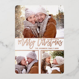 3 PHOTO Simple Sparkle Christmasエレガントバラ金ゴールド 箔シーズンカード