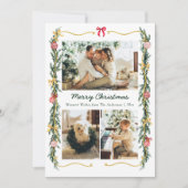 3 Photo Stylish Christmas Greenery & Bows Holiday シーズンカード (正面)