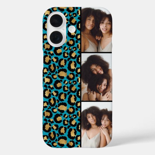 3 Photo Teal And Gold Leopard Print Case-Mate iPhoneケース (裏面)