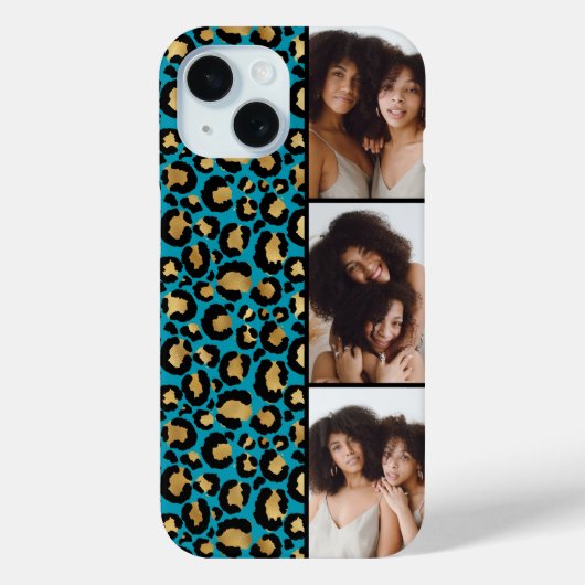 3 Photo Teal And Gold Leopard Print Case-Mate iPhoneケース (裏面)