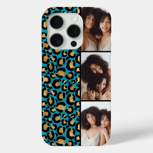 3 Photo Teal And Gold Leopard Print Case-Mate iPhoneケース (裏面)