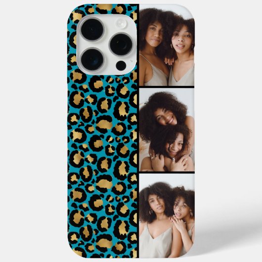 3 Photo Teal And Gold Leopard Print Case-Mate iPhoneケース (裏面)