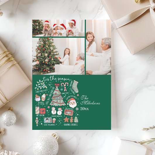 3 Photo Tis The Season Retro Green Christmas シーズンカード