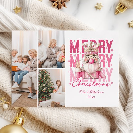 3 Photo Vintage Pink Nutcracker Christmas シーズンカード
